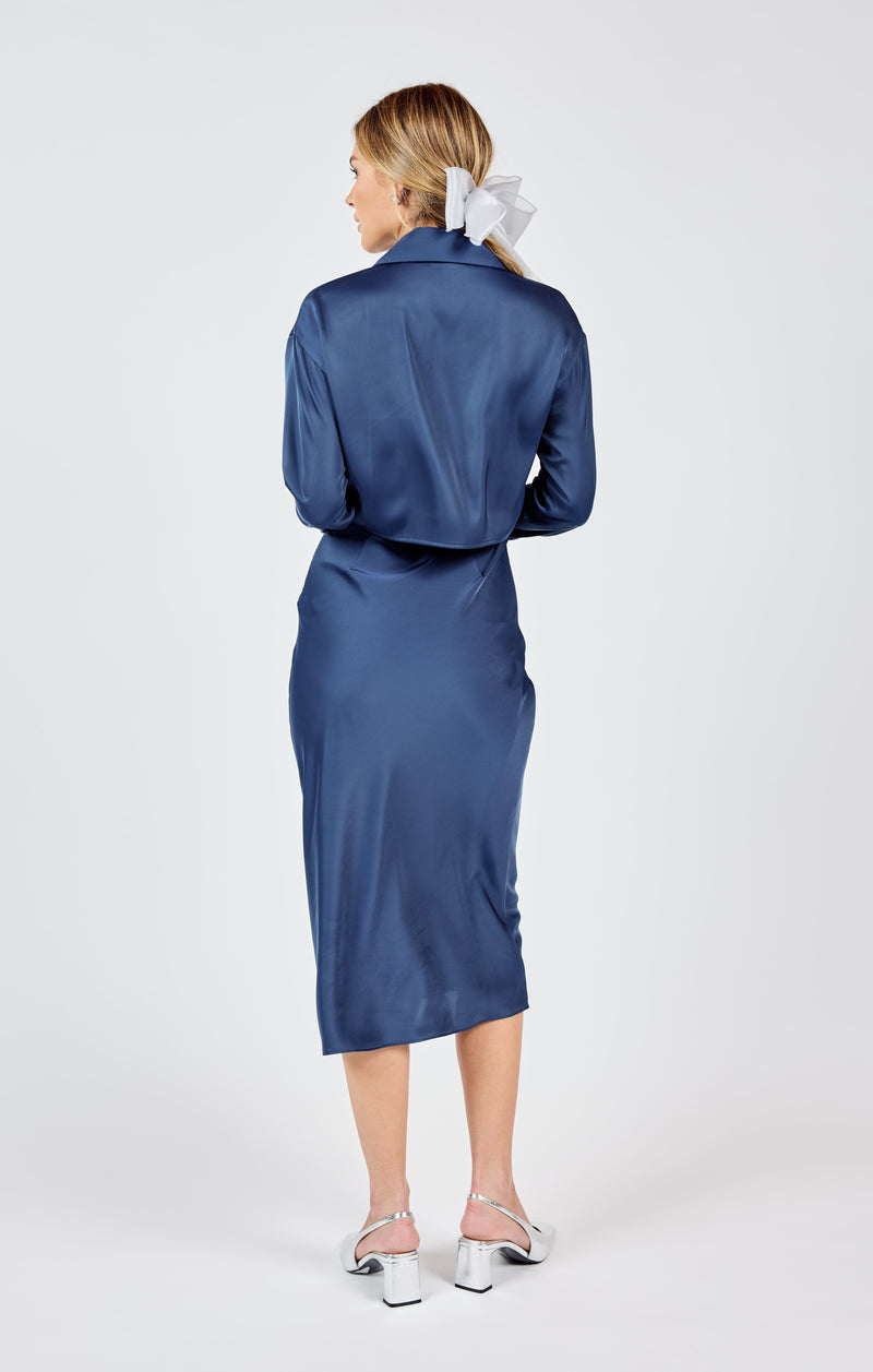 Last Night Shirt Open Back Midi Dress – Bella Mia