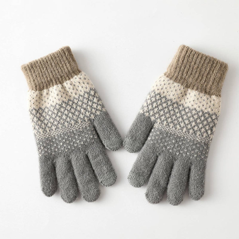 TOUCH SCREEN FINGER JACQUARD THERMAL GLOVES- grey