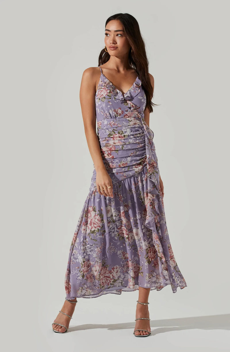 kiana midi dress Kiana Ruffle Crossover Midi Dress DIONE NOIRE