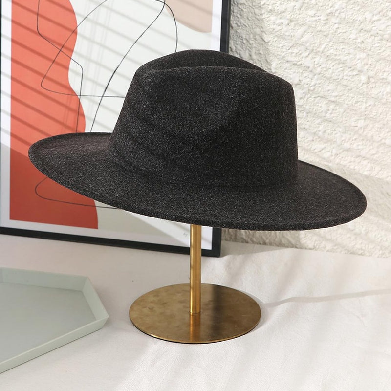 Black woool hat with wide brim and dent down the center