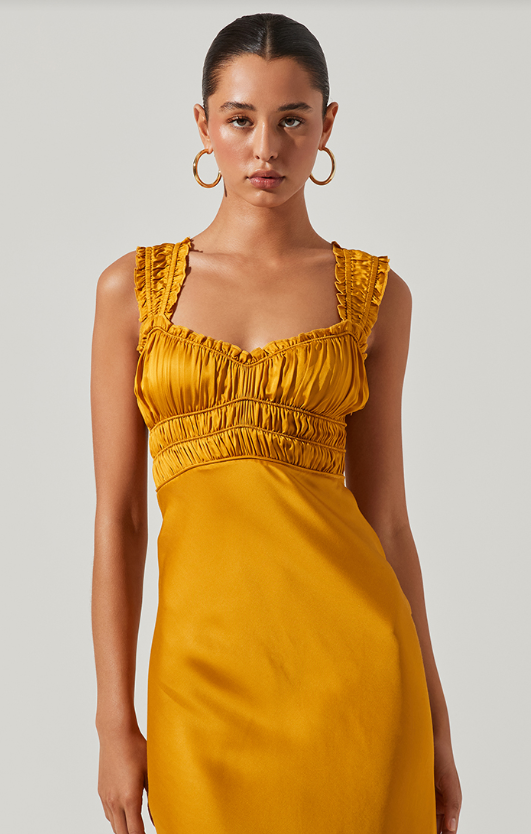 a closer look at the sweetheart neckline and smocked bust and straps.