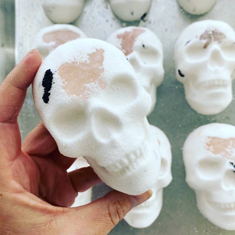 Alter Ego Skull Bath Bomb with Rose Quartz Crystal