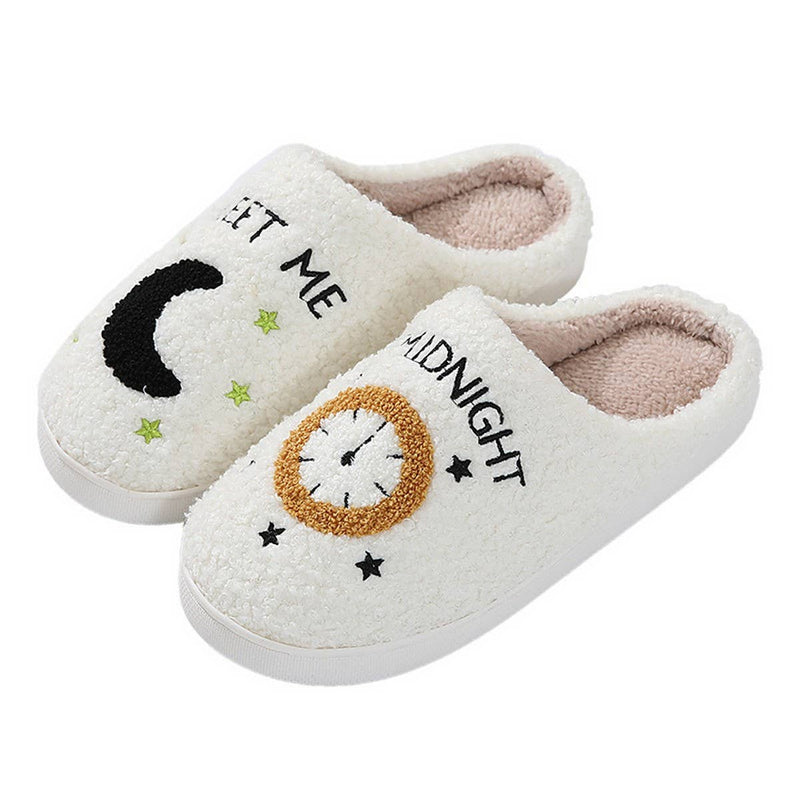 ACCITY - CARTOON MOON AND CLOCK PATTERN INDOOR SLIPPERS_CWSHS0255: White / (9) 1